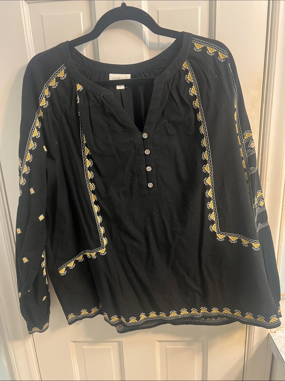 J. Jill Black Tunic with Yellow Embroidered Trim